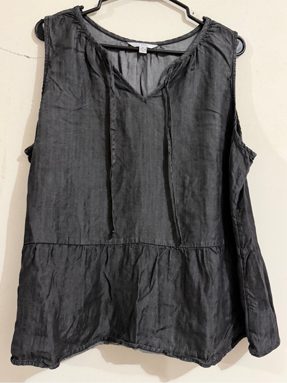 Time and Tru Black V-Neck Sleeveless Peplum Tie Top
